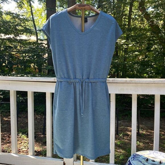 32 Degrees Cool Blue Waist Tie Sheath Knee Length Dress - Picture 7 of 7